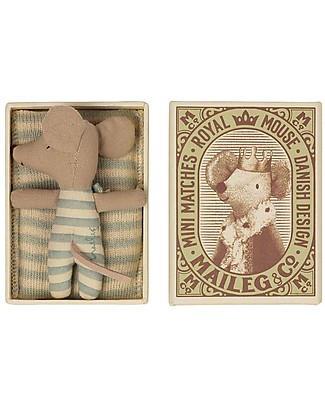 Maileg Topino Sveglio/Addormentato in Scatola di Fiammiferi - 8 cm Peluche