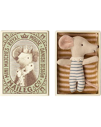 Maileg Topino Sveglio/Addormentato, in Scatola di Fiammiferi - 8 cm Peluche