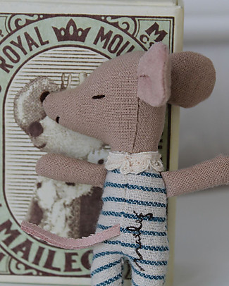 Maileg Topino Sveglio/Addormentato, in Scatola di Fiammiferi - 8 cm Peluche