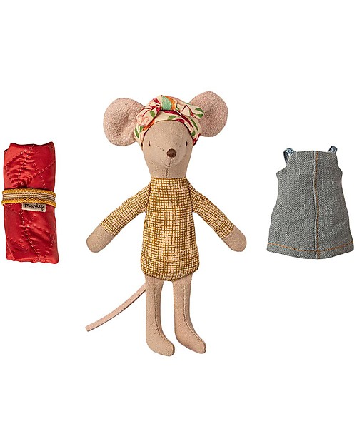 Maileg Topo da Escursione - Sorella Maggiore - con Sacco a Pelo - Altezza 12 cm Pupazzi