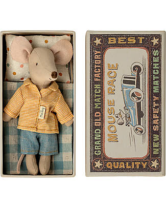 Maileg Topo Fratello Maggiore in Scatola di Fiammiferi - 13cm - Design Vintage e Nostalgico! Peluche