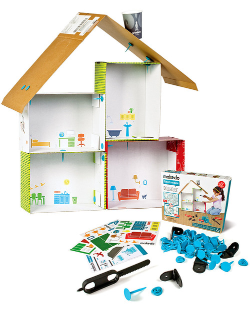 MakeDo Set di Costruzione Casa delle Bambole - Dollhouse (Strumenti riutilizzabili ad alto potenziale creativo!) Kit Fai Da Te
