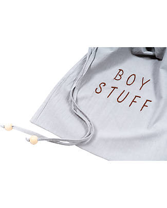 Malomi Kids Borsa a Sacca con Ricamo - Boy Stuff - Grey - 100% Cotone Borse da Viaggio