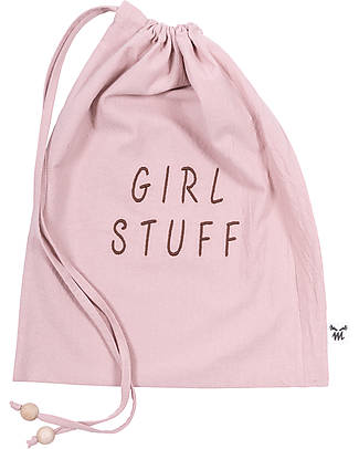Malomi Kids Borsa a Sacca con Ricamo - Girl Stuff - Dusty Pink - 100% Cotone Borse da Viaggio