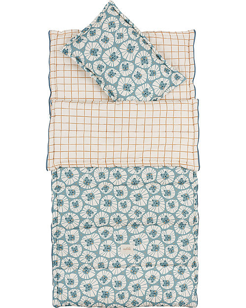 Malomi Kids Sacco a Pelo con Cuscino - Denim Lions - 100% Cotone Oeko-Tex - dai 2 ai 10 Anni Sacchi Nanna
