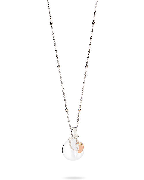 Mamijux Collana Chiama Angeli Piede Doppio Argento e Oro Rosa con Cristalli Chiama Angeli