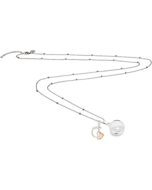 Mamijux Collana Chiama Angeli Piede Doppio Argento e Oro Rosa con Cristalli Chiama Angeli