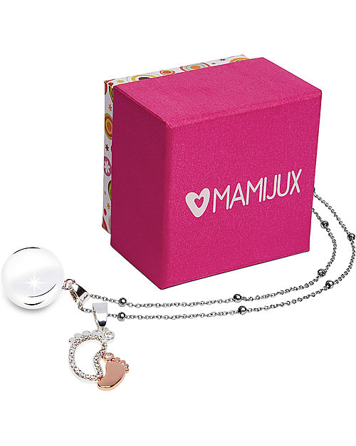 Mamijux Collana Chiama Angeli Piede Doppio Argento e Oro Rosa con Cristalli Chiama Angeli