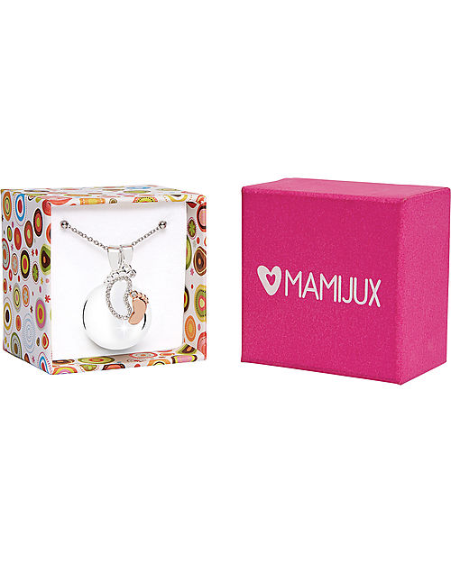 Mamijux Collana Chiama Angeli Piede Doppio Argento e Oro Rosa con Cristalli Chiama Angeli