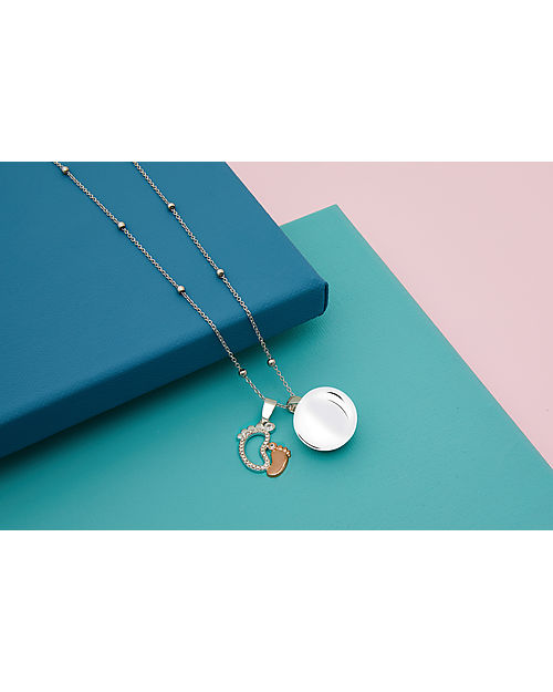 Mamijux Collana Chiama Angeli Piede Doppio Argento e Oro Rosa con Cristalli Chiama Angeli