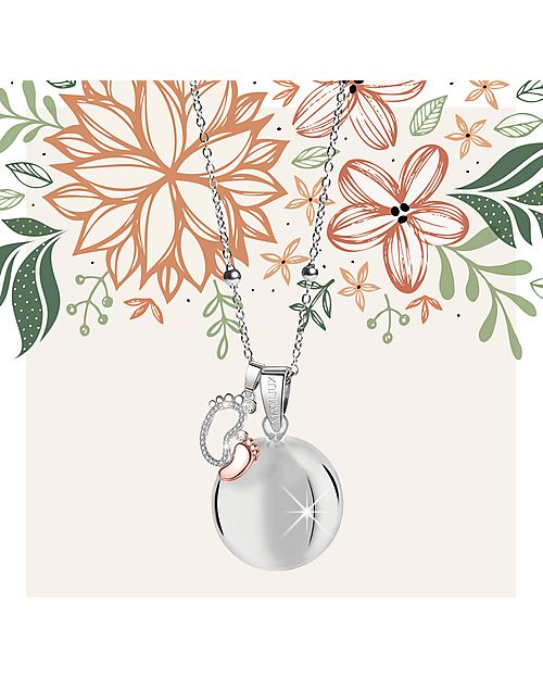 Mamijux Collana Chiama Angeli Piede Doppio Argento e Oro Rosa con Cristalli Chiama Angeli