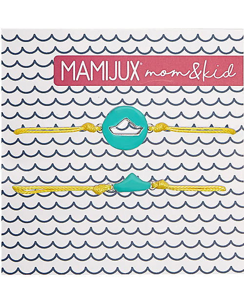 Mamijux Set da 2 Bracciali Bambini e Mamme - Barchetta Verde Acqua Smaltata Bracciali