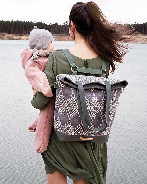 Mara Mea Borsa Fasciatoio 4 in 1 Catch a Star, Verde e Bianco - Cotone impermeabilizzato (multifunzionale & multitasche) Borse Cambio