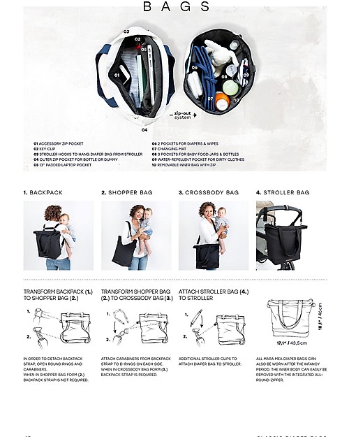 Mara Mea Borsa Fasciatoio 4 in 1 Family Trip, Marrone - Cotone impermeabilizzato (multifunzionale & multitasche) Borse Cambio