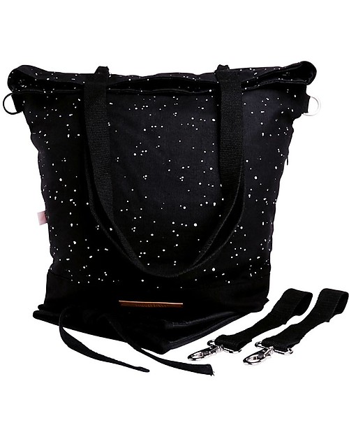 Mara Mea Borsa Fasciatoio 4 in 1 Wishing Star, Nero - Cotone impermeabilizzato (multifunzionale & multitasche) Borse Cambio