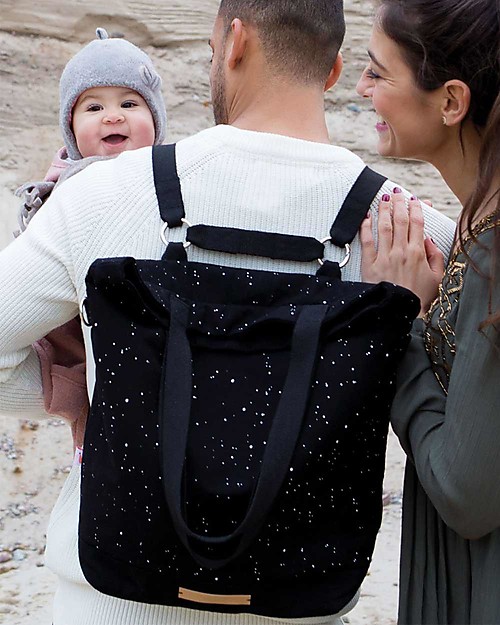 Mara Mea Borsa Fasciatoio 4 in 1 Wishing Star, Nero - Cotone impermeabilizzato (multifunzionale & multitasche) Borse Cambio