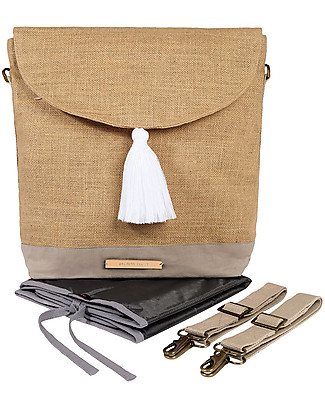 Mara Mea Cartella/Tracolla Porta Pannolini 3-in-1 -Beige - 100% Juta Eco-friendly Borse Cambio