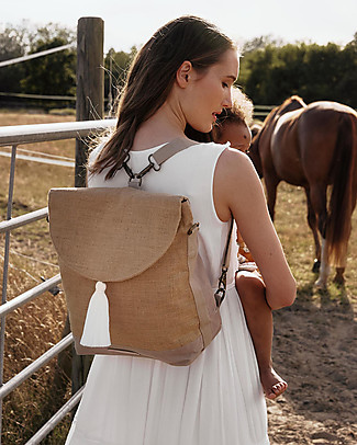 Mara Mea Cartella/Tracolla Porta Pannolini 3-in-1 -Beige - 100% Juta Eco-friendly Borse Cambio