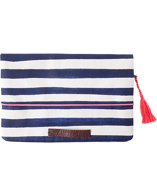 Mara Mea Pochette Porta Pannolini Having a Picnic - Righe Blu e Bianche - Tela di Cotone Borse Cambio