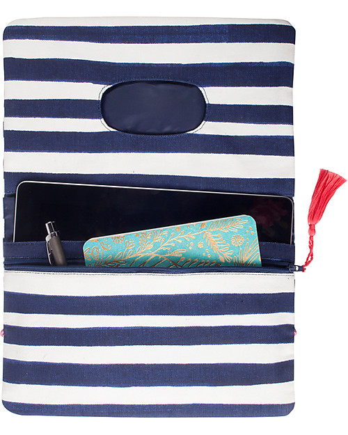 Mara Mea Pochette Porta Pannolini Having a Picnic - Righe Blu e Bianche - Tela di Cotone Borse Cambio
