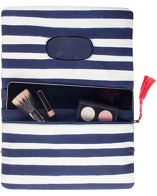 Mara Mea Pochette Porta Pannolini Having a Picnic - Righe Blu e Bianche - Tela di Cotone Borse Cambio