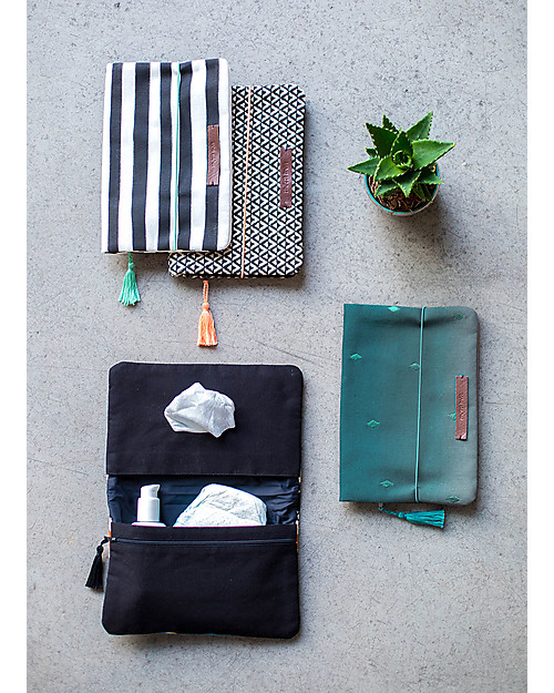 Mara Mea Pochette Porta Pannolini Modern Hippie - Righe Bianche e Nere - Tela di Cotone Borse Cambio