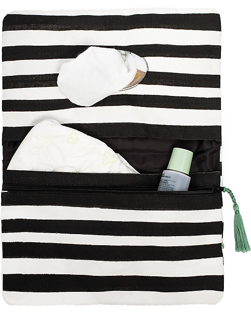 Mara Mea Pochette Porta Pannolini Modern Hippie - Righe Bianche e Nere - Tela di Cotone Borse Cambio