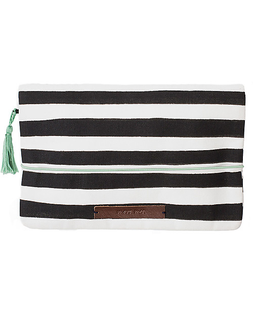 Mara Mea Pochette Porta Pannolini Modern Hippie - Righe Bianche e Nere - Tela di Cotone Borse Cambio