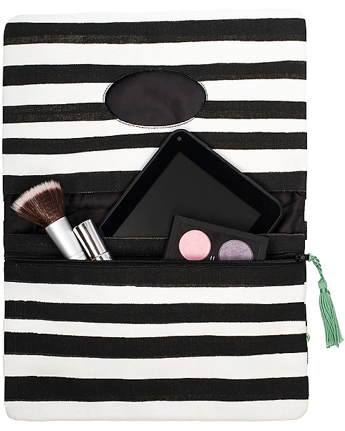 Mara Mea Pochette Porta Pannolini Modern Hippie - Righe Bianche e Nere - Tela di Cotone Borse Cambio