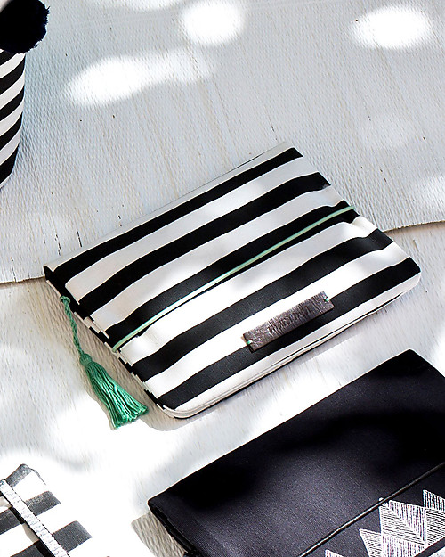 Mara Mea Pochette Porta Pannolini Modern Hippie - Righe Bianche e Nere - Tela di Cotone Borse Cambio