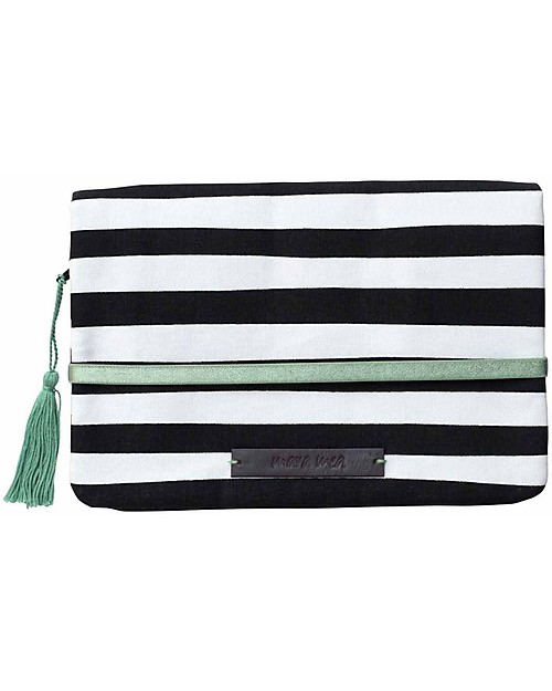 Mara Mea Pochette Porta Pannolini Modern Hippie - Righe Bianche e Nere - Tela di Cotone Borse Cambio