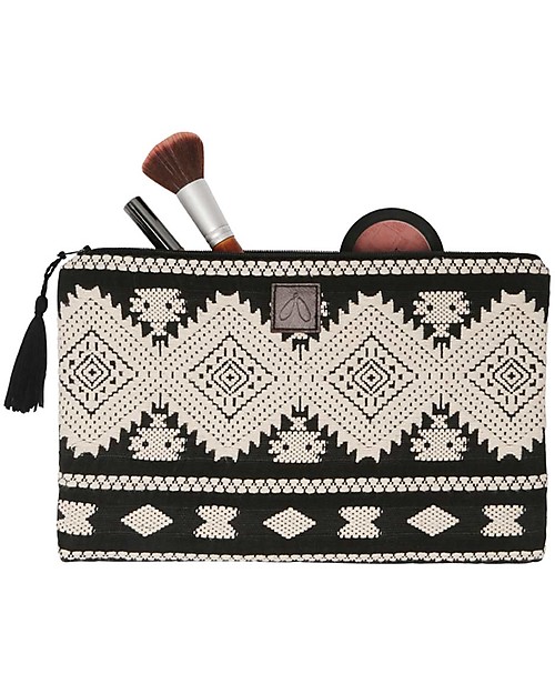 Mara Mea Pochette Porta Trucchi Lost Soul - Bianco e Nero - 100% Cotone Trousse e Pochette