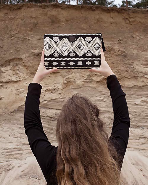 Mara Mea Pochette Porta Trucchi Lost Soul - Bianco e Nero - 100% Cotone Trousse e Pochette