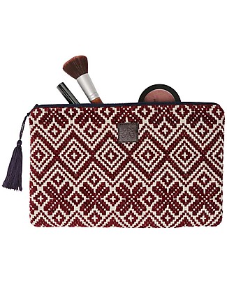 Mara Mea Pochette Porta Trucchi Old Wood - Bordeaux - 100% Cotone Trousse & Pochette