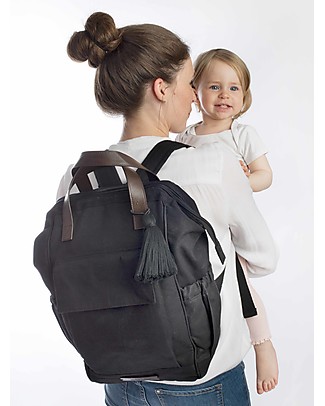Mara Mea Zaino da Viaggio per il Cambio 3-in-1 Travel Diary, Nero con Manico in Pelle Zaini