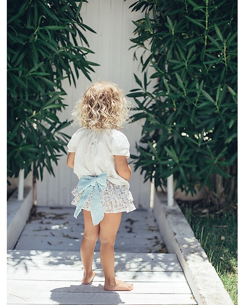 Maria Bianca Bloomers Floreali con Fiocco Turchese - 100% Cotone Pantaloni Corti