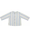 Maria Bianca Camicia Bimbo Maniche Lunghe con Bottoncini in Legno, Righe Azzurre/Beige - 100% cotone Camicie_