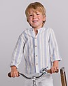 Maria Bianca Camicia Bimbo Maniche Lunghe con Bottoncini in Legno, Righe Azzurre/Beige - 100% cotone Camicie_