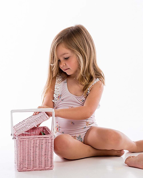 Maria Bianca Costume Intero Bimba Coniglietti con Fiocco sul Retro, Rosa Costumi Interi