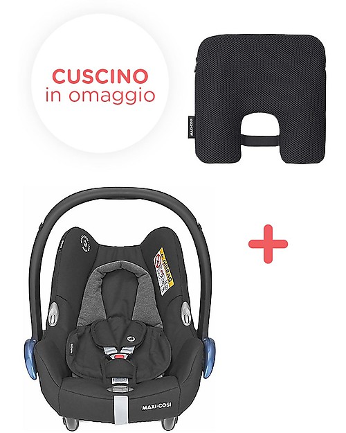 Maxi Cosi Seggiolino Auto CabrioFix Nero + Cuscino Intelligente Antiabbandono E-Safety Seggiolini Auto Gruppo 0+/1
