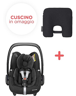 Maxi Cosi Seggiolino Auto Pebble Pro Nero Essential + Cuscino Intelligente Antiabbandono E-Safety Seggiolini Auto Gruppo 0+/1