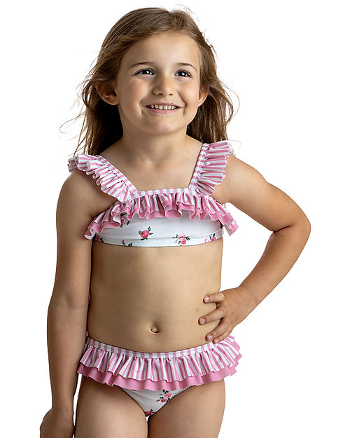 Meia Pata Costume Bikini Bambina - Fiori - con Volant Costumi Due Pezzi