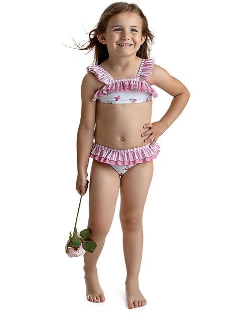 Meia Pata Costume Bikini Bambina - Fiori - con Volant Costumi Due Pezzi