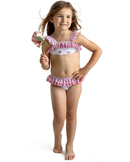 Meia Pata Costume Bikini Bambina - Fiori - con Volant Costumi Due Pezzi