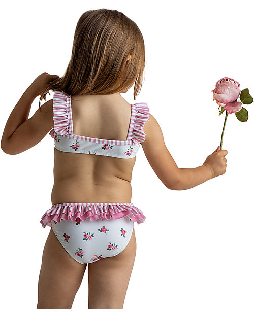Meia Pata Costume Bikini Bambina - Fiori - con Volant Costumi Due Pezzi