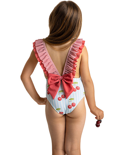 Meia Pata Costume da Bagno Intero Cancun - Ciliegie - con Volant e Fiocco Costumi Interi