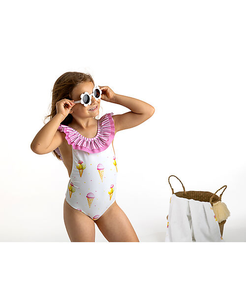 Meia Pata Costume da Bagno Intero Cancun - Gelati - con Volant e Fiocco Costumi Interi