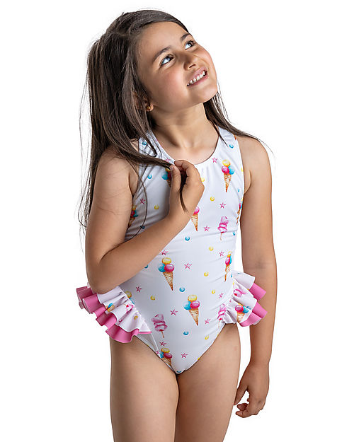 Meia Pata Costume da Bagno Intero Mahe - Gelato - con Volant e Fiocco Costumi Interi