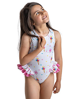 Meia Pata Costume da Bagno Intero Mahe - Gelato - con Volant e Fiocco Costumi Interi