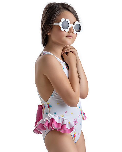 Meia Pata Costume da Bagno Intero Mahe - Gelato - con Volant e Fiocco Costumi Interi